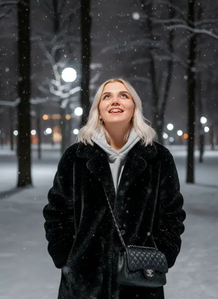 В чёрной шубе в парке